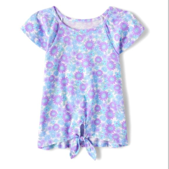 3/$20 THE CHILDRENS PLACE Iris Pop Print Tie Front Top Flutter Short Sleeve - Picture 1 of 9